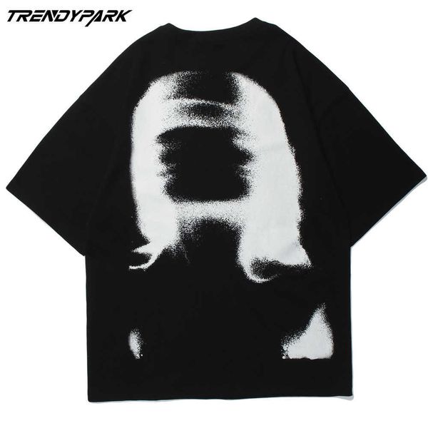

men's t-shirt summer short sleeve goth shadow printed oversized cotton casual harajuku streetwear tshirts clothing 210601, White;black