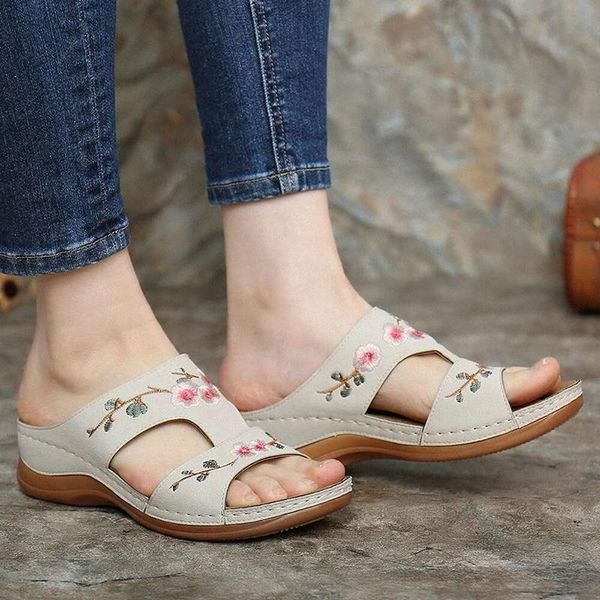 

woman slippers flower platform colorful ethnic flat shoes comfortable casual fashion sandals female 2021 summer slides, Black
