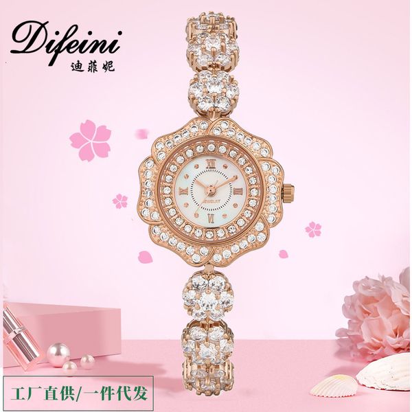 

high grade luxury diamond bracelet women's watch fashion waterproof camellia, Slivery;brown