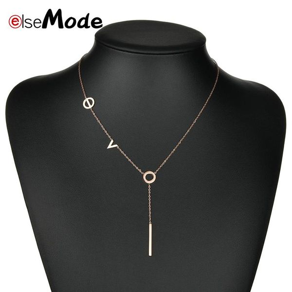 

chains elsemode rose gold stainless steel love letter necklaces, Silver