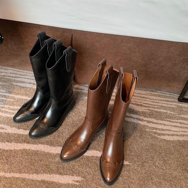 

boots bright2021 autumn / winter thi western medium high heeled knights', Black