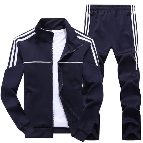 

men's set spring autumn man sportswear 2 piece sets sports suit jacket+pant sweatsuit male tracksuit asia size l-4xl tracksuits, Gray