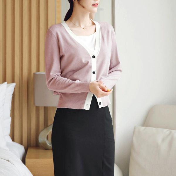 

women's knits & tees color contrast cardigan jacket spring 2021 korean version of the short exterior knit sr11095, White