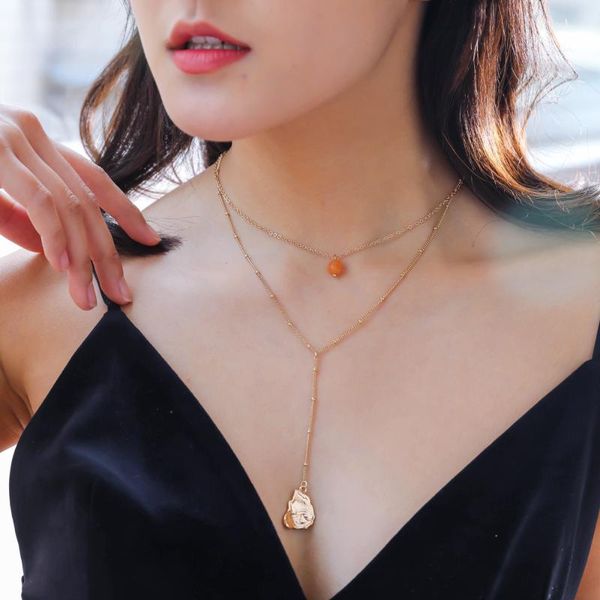 

pendant necklaces fashion golden yellow natural stone card neck chain shaped beating drop necklace, Silver