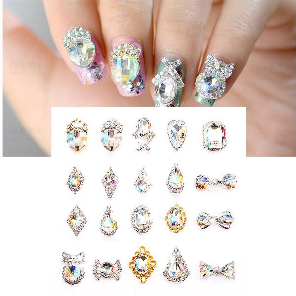 

10pcs water drop/heart/bow shape nail rhinestones 6x13mm/8*13mm crystal glass stones diy manicure art decorations jl3074-30, Silver;gold
