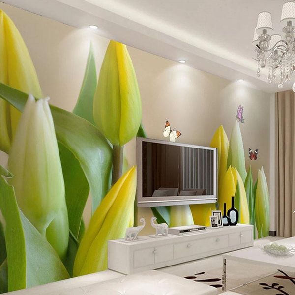 

wallpapers custom po wallpaper 3d stereo tulip flowers butterfly fresco living room tv sofa bedroom home decor background wall papers