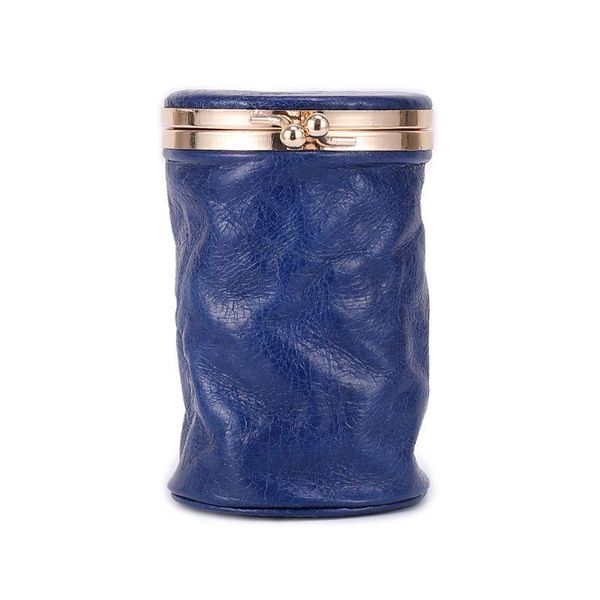 

women small makeup cosmetic bag with mirror vintage cylinder mini lipstick case genuine leather foldable perfume pouch bags & cases