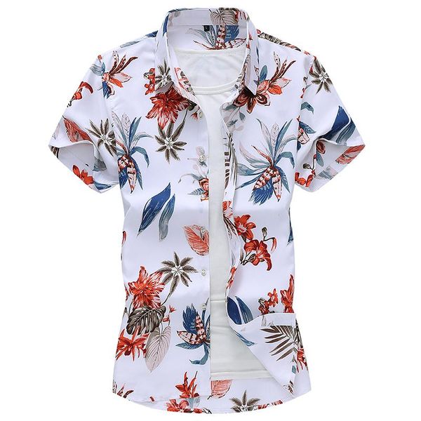 

brand mens flower shirts 2021 summer style plus size shirt male short sleeve colorful for men men's casual, White;black