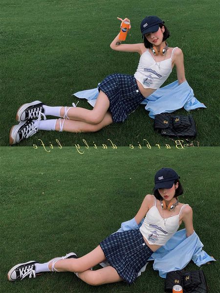 

pleated aunt barbie's skirt women's summer design high waist a-line showing thin college style linggezi, Black