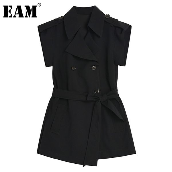 

[eam] black sashes loose fit women dobule breasted rompers waist pocket stitch pants fashion spring summer 1dd8364 21512, Black;white