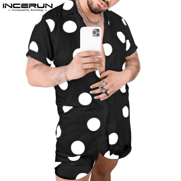 

men's tracksuits summer fashion men hawaiian sets polka dot print streetwear short sleeve shirt shorts 2 pieces 2021 casual suits 5xl i, Gray
