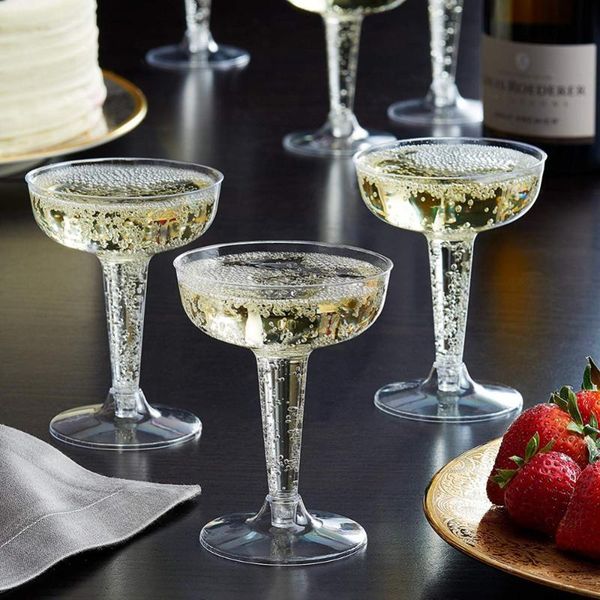 

disposable cups & straws 6pcs plastic champagne flutes glasses for parties glitter wedding party toasting clear cup