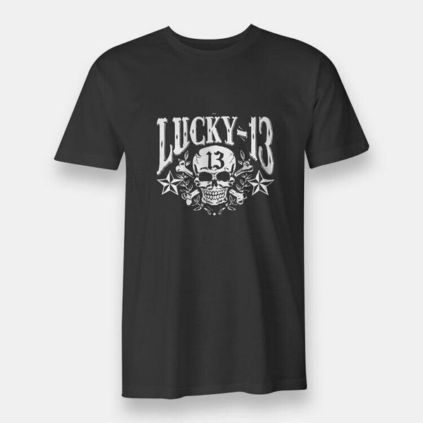 

skull lucky 13 men's t-shirt black, White;black