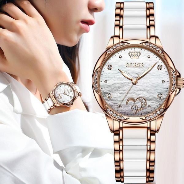 

luxury women's automatic watch mechanical ladies ceramic stainless steel woman wristwatch gift for wife montre femme wristwatches, Slivery;brown