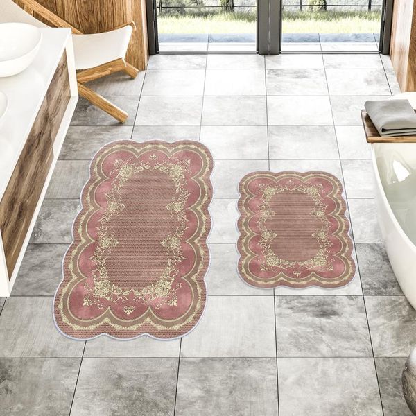 

carpets turkish toilet rug bath carpet set pink non-slip leather sole bathroom kilim home dry decoration artistic aesthetic mat