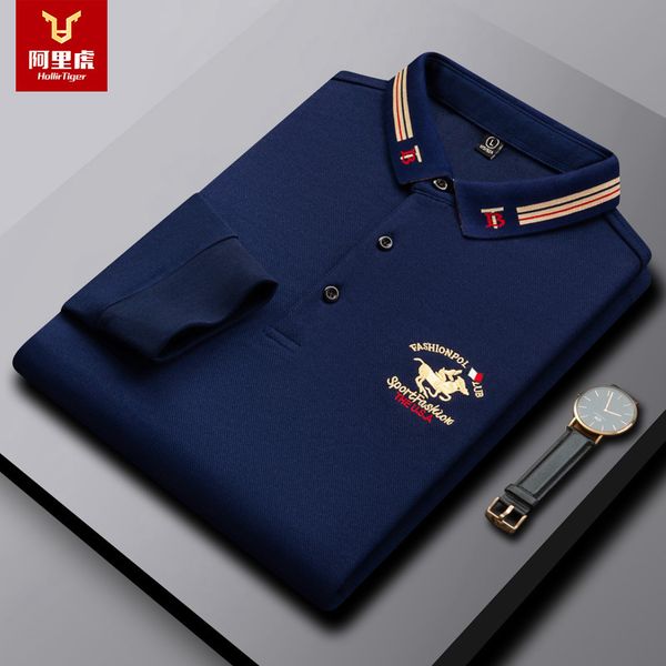 

ali tiger 2021 autumn solid color busins polo shirt men's long sleeve, Black