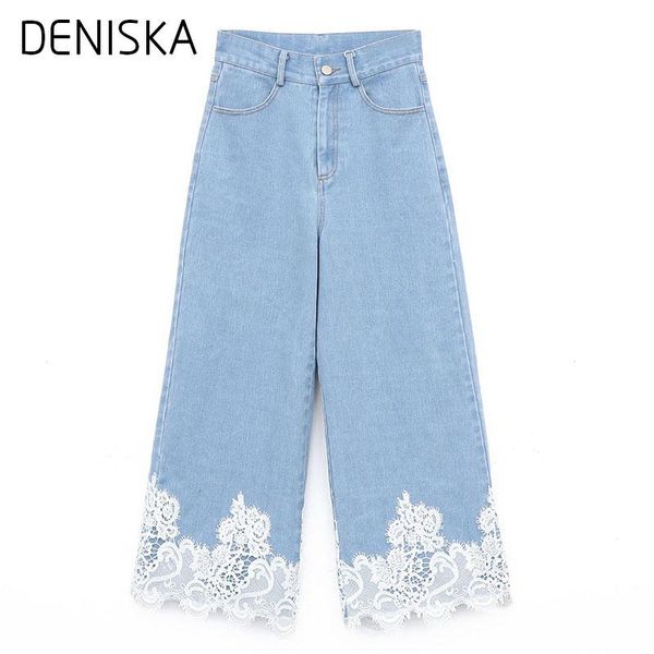 

women's jeans deniska denim trousers for women with pockets spring zipper high waist loose large size female wide leg pants fashion 20, Blue