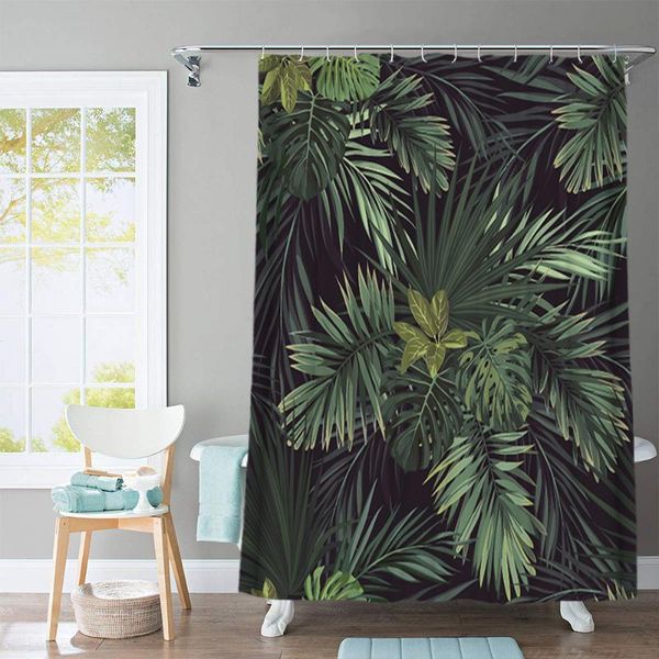 

print leaf shower curtain polyester fabric waterproof bathroom cartoon fantasy bath with hook curtains
