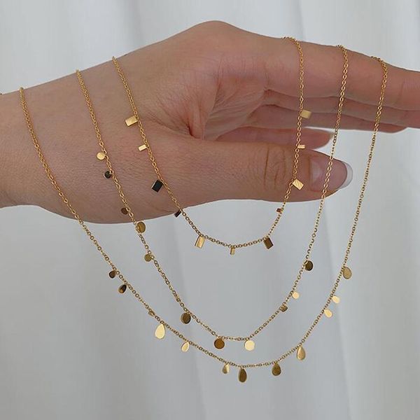 

chains 2021 circle square drop geometric metal charm gold chain choker necklaces for women delicate 18k layer necklace, Silver