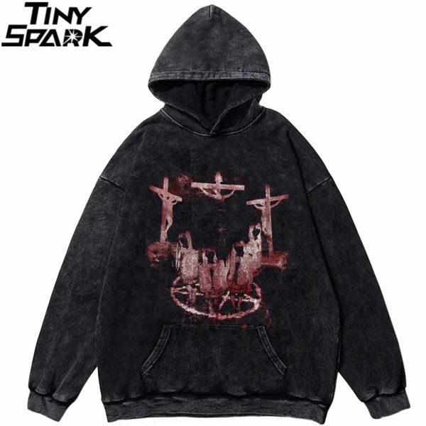 

Hip hop wash Large Street printed Harajuku 2021 cotton men's autumn Hooded Sweatshirt, Black