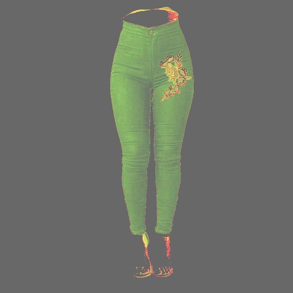 

women's pants & capris spring women stretch fabric high waist skinny embroidery without ripped woman floral pencil trousers big size, Black;white