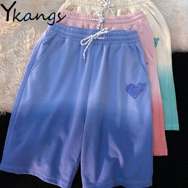 

women's shorts gradient tie dye heart print korean style clothes high waist baggy wide leg loose goth casual fashion women, White;black