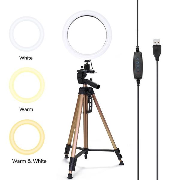 

flash heads 6" dimmable led selfie round studio ring light lamp brightness adjustable for live broadcast pography video with tripod