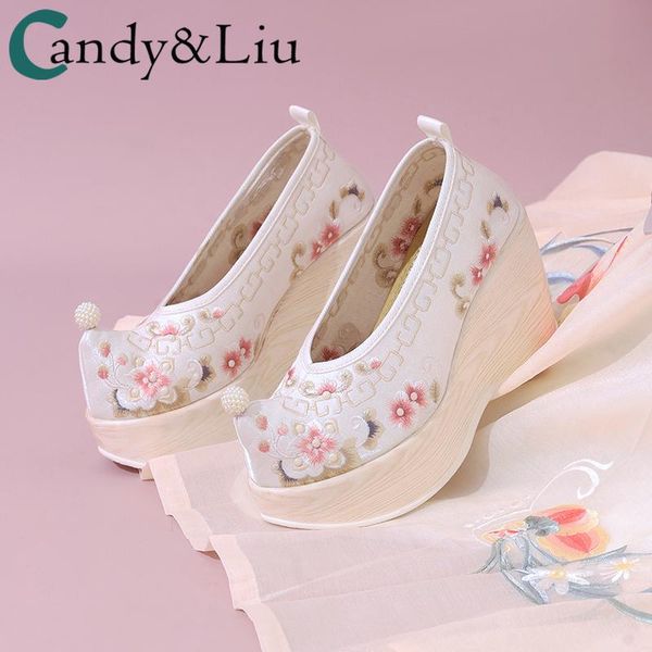 

chinese style embroidered shoes elegant super high heel slope dress, Black