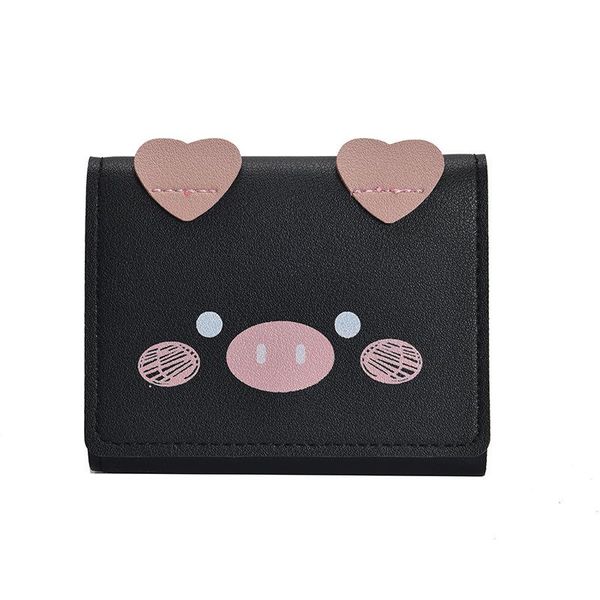 

cartoon pig cute wallet women trifold leather small women's purse short thin female fashion multi solts card wallets, Red;black