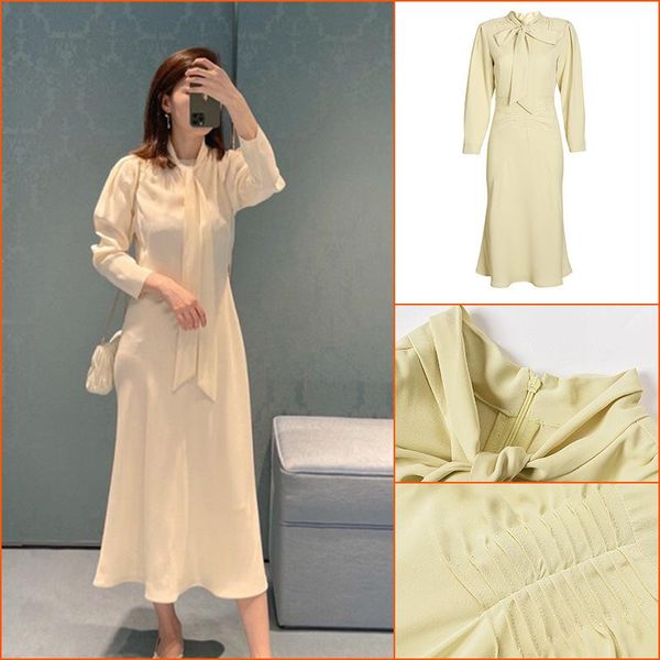 

casual dresses spring autumn retro solid color strap bow one piece dress ruffles elegant slim robe vestido, Black;gray