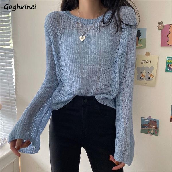 

women's sweaters solid pullovers women hollow out breathable loose soft sun-proof slouchy gentle knitted outwear fashion teenagers chic, White;black