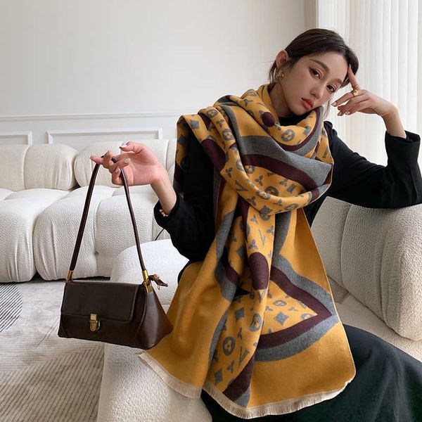 

japan south korea autumn winter fashion medium and long clover imitation cashmere scarf women's thickened warm wind proof air, Blue;gray