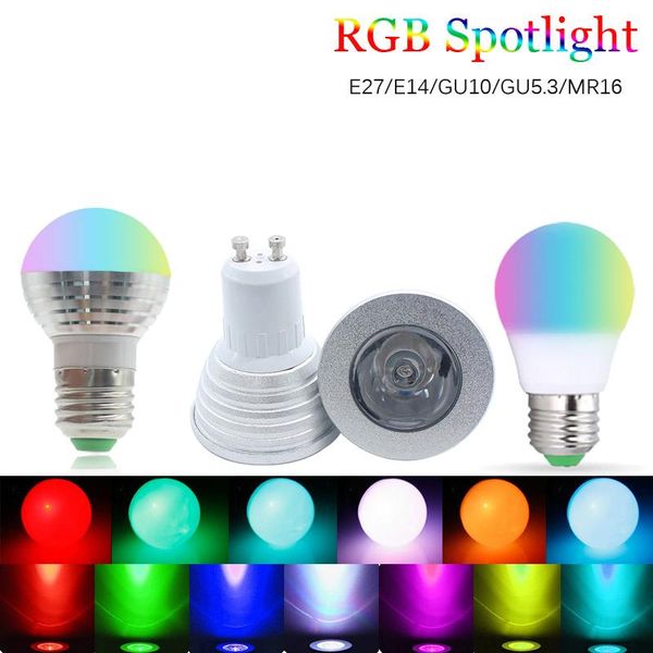 

bulbs e27 e14 gu10 rgb led bulb lamp spotlight,16 color magic night light, dimmable stage light /24key remote control holiday lights