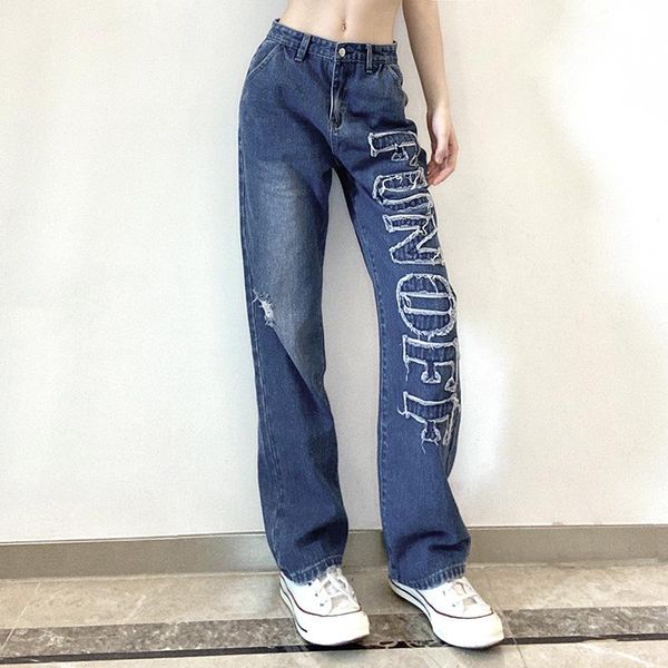 

women's jeans femme y2k baggy woman high waist 2021 wide leg winter mom denim vintage large streetwear plus size kawaii aesthetic pants, Blue