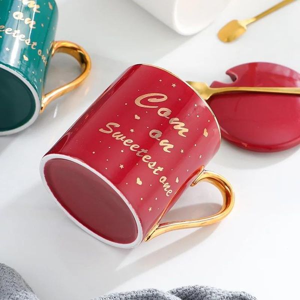 

northern europe gold painting ceramic cup mug handle simple coffee three-piece set travel mugs