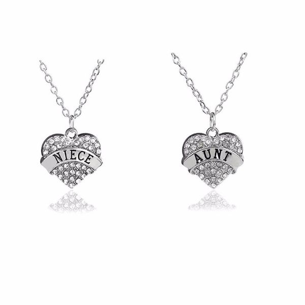 

set of 2 crystal love big heart shape niece and aunt pendant silver plated necklace jewelry necklaces