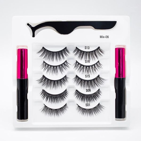 

drop 5 pairs/set mixed magnetic eyelashes set repeated use waterproof false lashes with 2pcs liquid eyeliner tweezer1