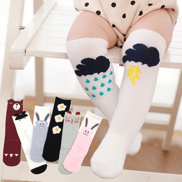 

socks 0-2 year old baby kids knee high autumn winter boys girls cartoon cotton warmer leggings knit children pads christmas gift, Pink;yellow