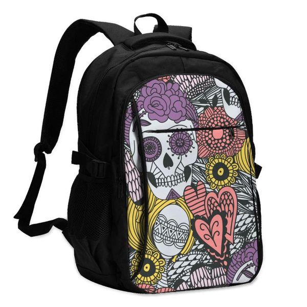 

backpack 2021 lapusb mexican floral skull travel male women leisure