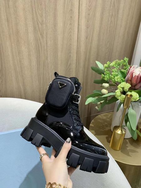 

luxury designer woman ankle boots with buckle belt fashion chunky casual booties calfskin martin winter ladies silk cowhide leathe, Black