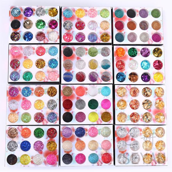 Nail Art Pailletten Glitzer Dekorationen 12 Farben 3D Shell Papier Rautenförmiges Pfirsich Herz DIY Nägel Aufkleber Tipps Set Kit Tools