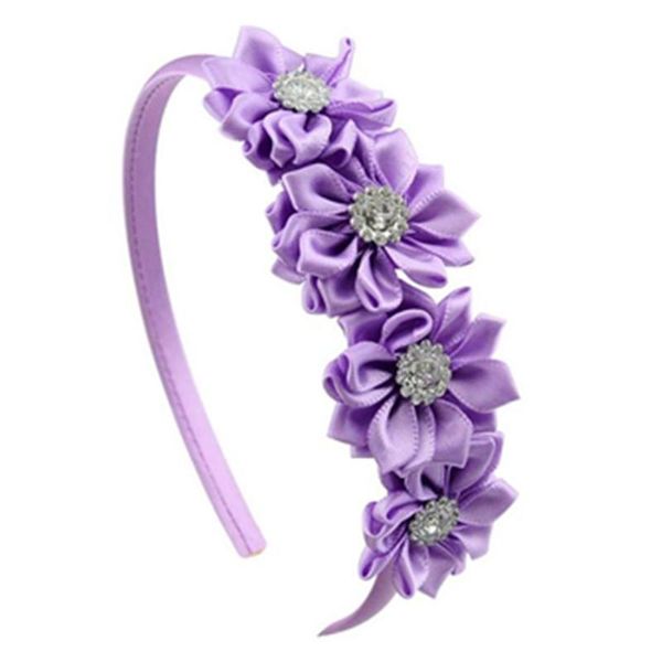 

hair accessories satin flower hairband with crystal for girls headband hoop kids, Slivery;white