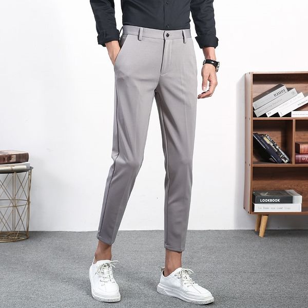 

men's pants spring summer suit slim fashion solid color business casual men korean straight dress mens trousers mpx2, Black
