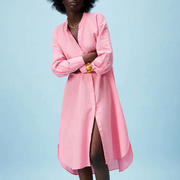 

za summer women dress fashion single breasted long sleeve casual party vestido elegant v-neck a-line girls street outfits 210422, Black;gray