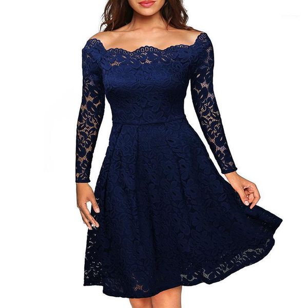 

casual dresses 2021 spring fashion hollow out elegant white lace party dress womens long sleeve, Black;gray