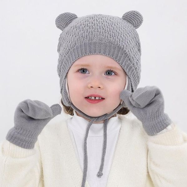 

caps & hats winter baby beanies wool hat children knitted cute with mittens for boys and girls solid color, Yellow