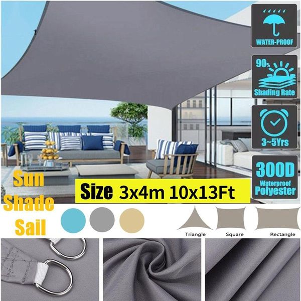 

shade 3x4m waterproof awning sunshade sun sail for outdoor garden beach camping patio pool shelter-10x13ft