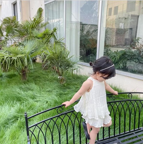 

korea style girls 2 pcs set vest +shorts summer cotton kids suit 1-6 years ye540 clothing sets, White