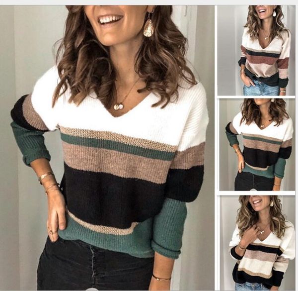 

autumn and winter fashion hedging stitching v-neck large size knitted sweater women women's sweaters, White;black