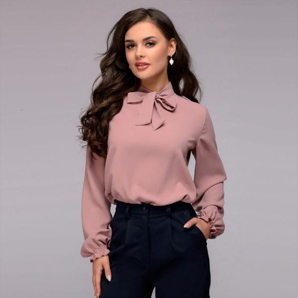 

spring autumn elegant bow women shirts tie solid long sleeve chiffon casual blusas, White
